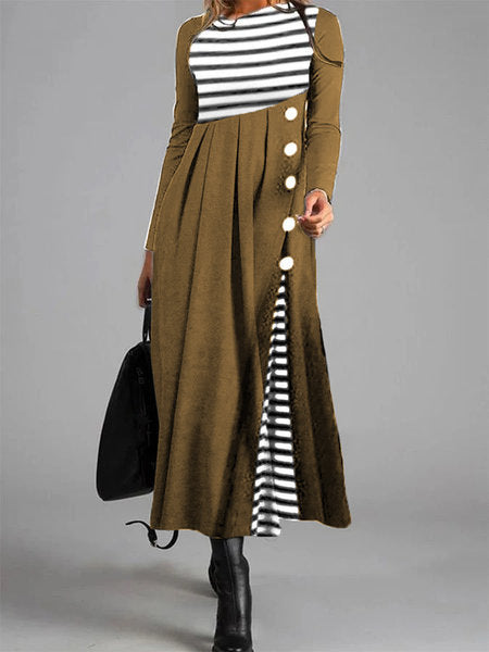 Fashion Retro Large Size Slim Hepburn Striped Dress