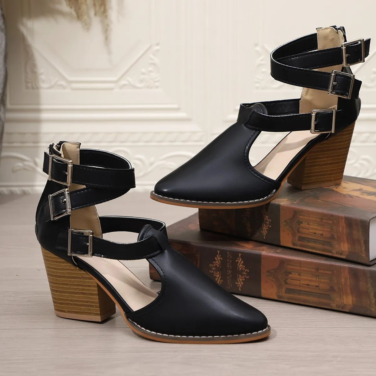 Point Toe Block Heels Sandals