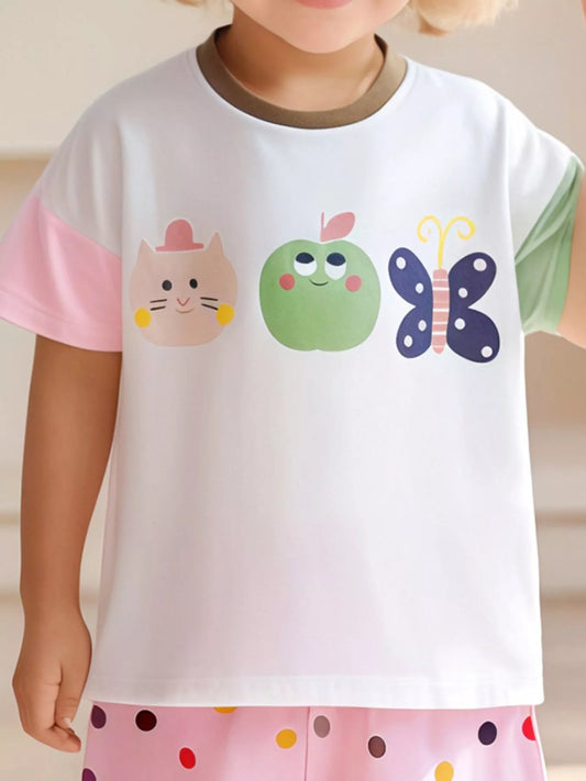 Children's Cartoon Graphic Color Block  T-Shirt