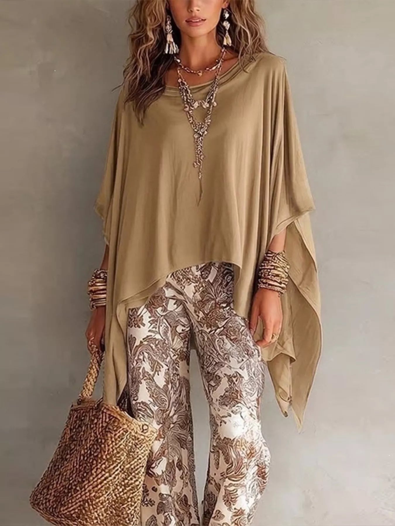 Full Size Oversized Batwing Sleeve Flowy Top Plus Size