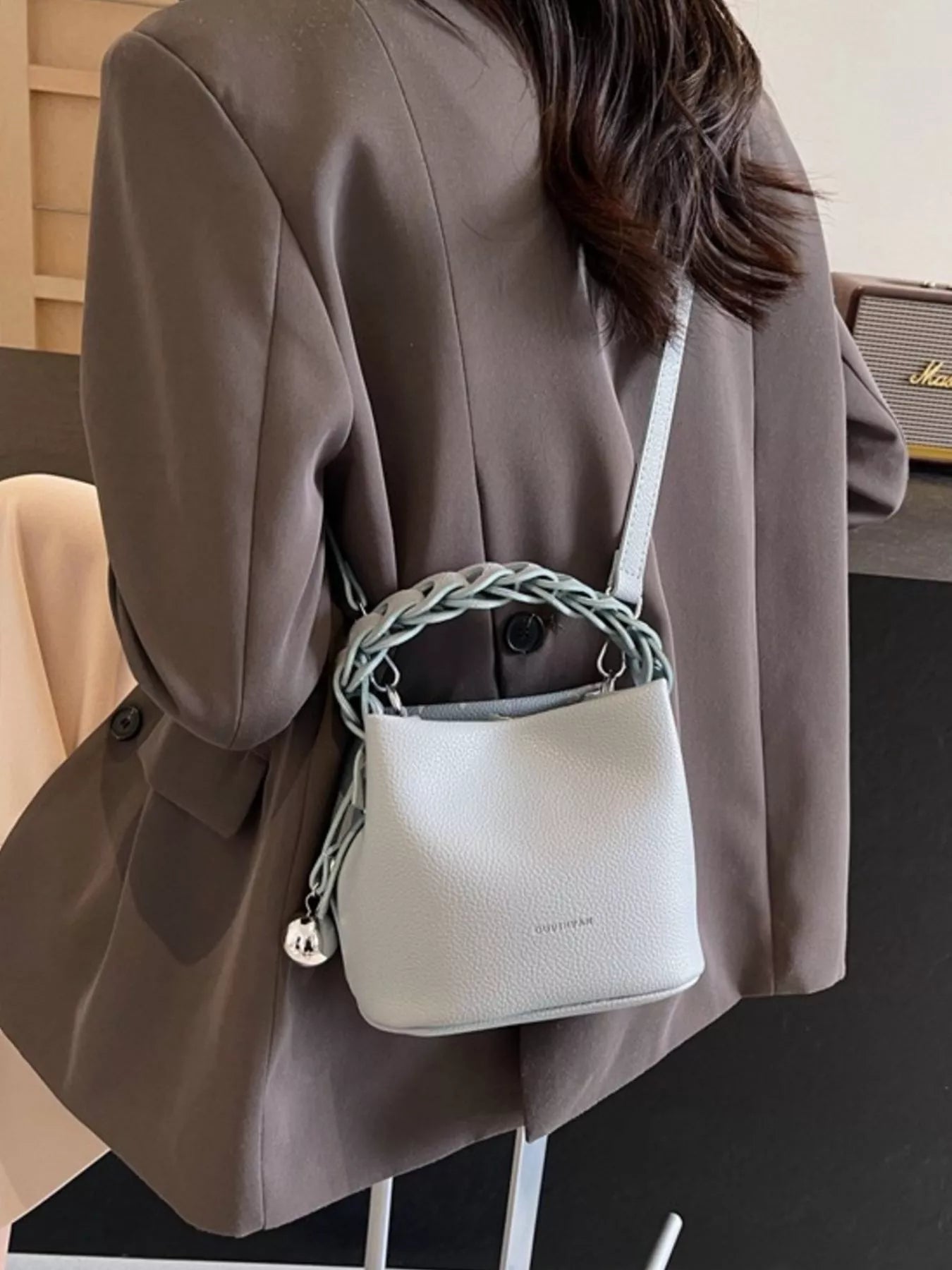 Leather Crossbody Bag with Braided Handle