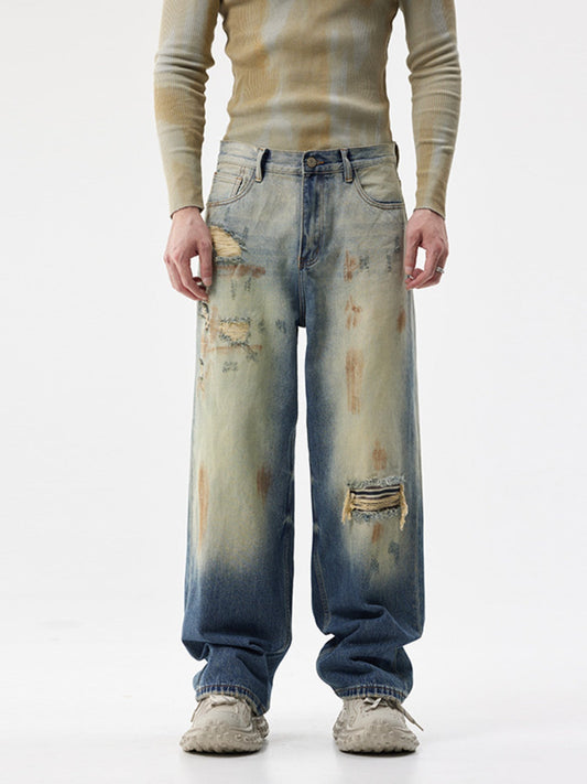 Men's Distressed Wide-Leg Jeans