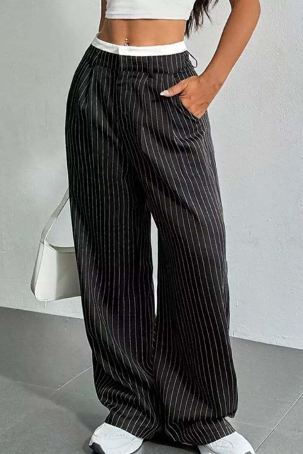 High-Waisted Pinstripe Wide-Leg Pants