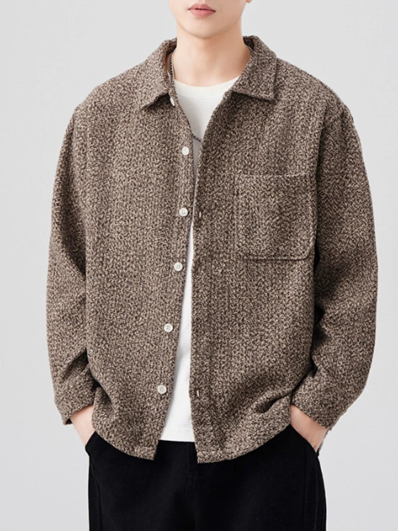 Men's Plus Size Button Up Long Sleeve Shacket