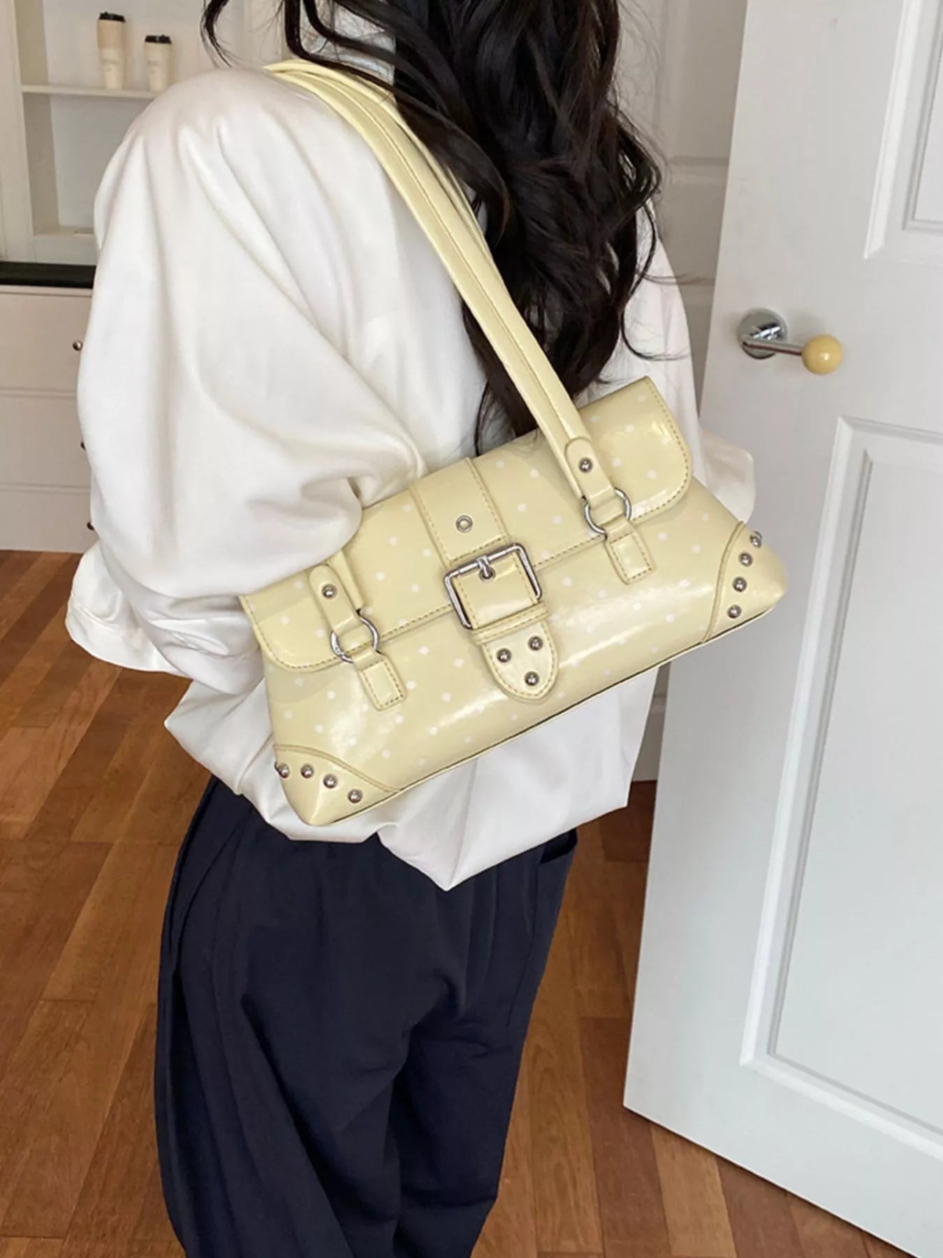 Polka Dot Studded Shoulder Bag