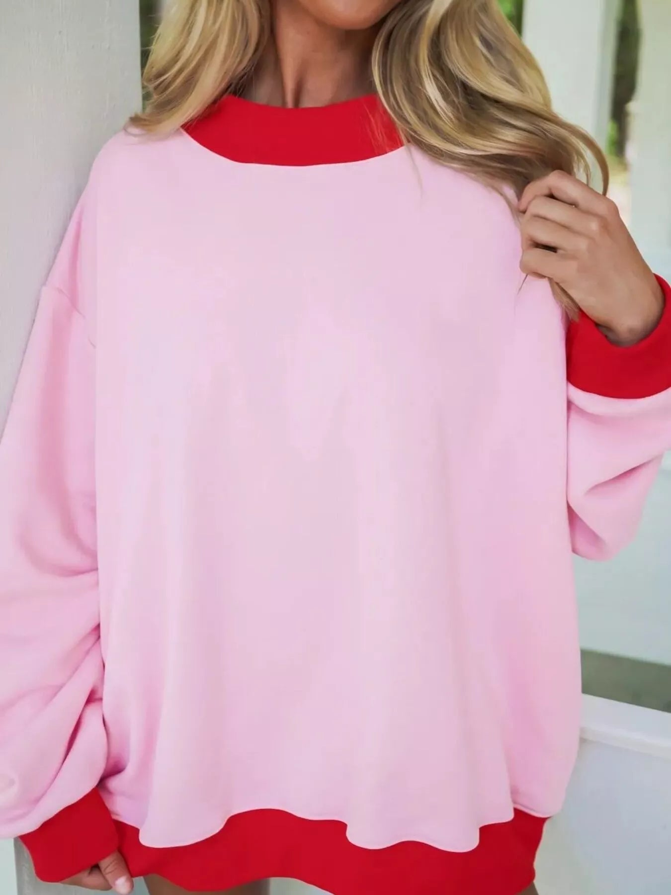 Oversized Color-Block Crewneck Sweatshirt