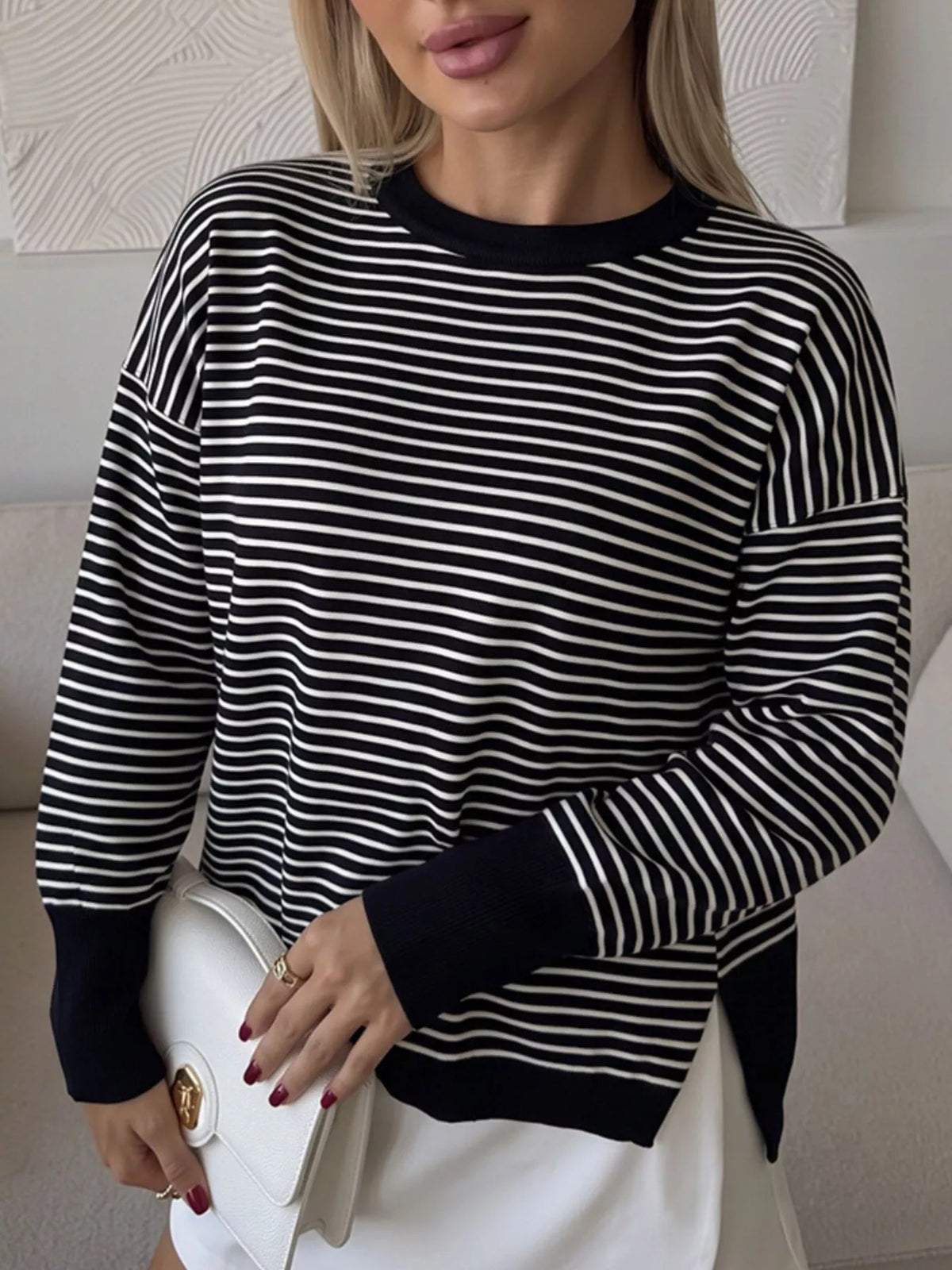 Striped Round Neck Knit Top