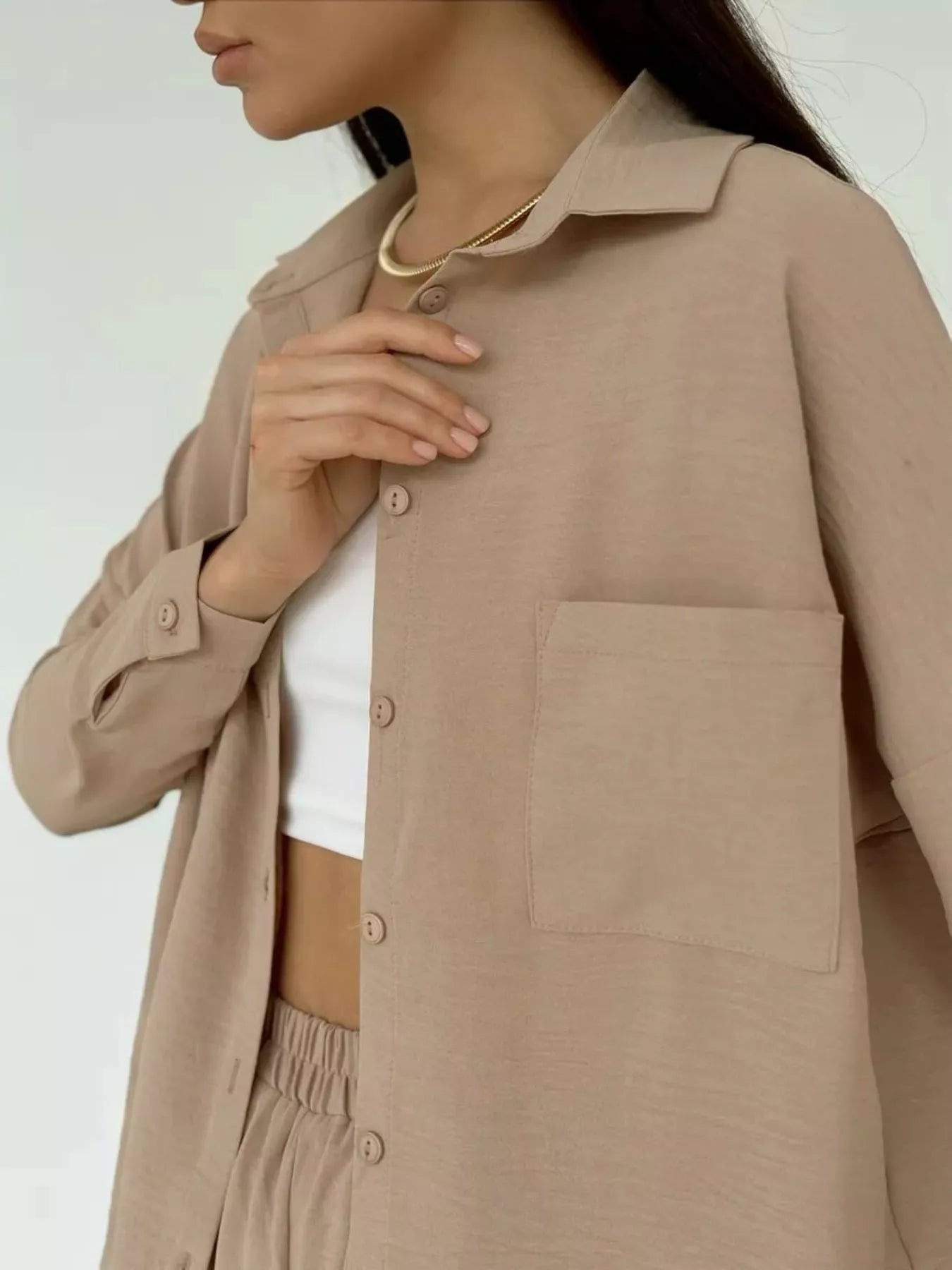 Relaxed Fit Shirt and Wide Leg Pants Set