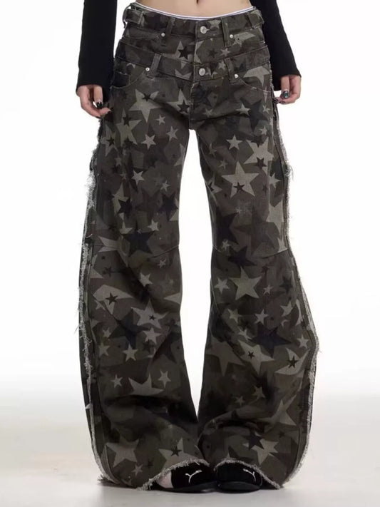 Men's Full Size Star Print Wide Leg Jeans Plus Size