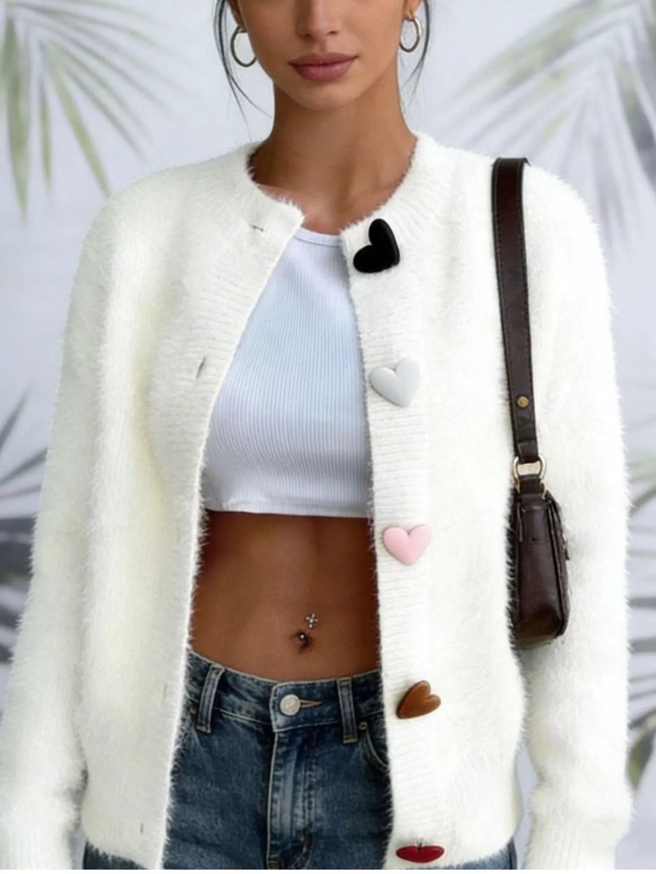 Full Size Heart Button Long Sleeve Cardigan Plus Size