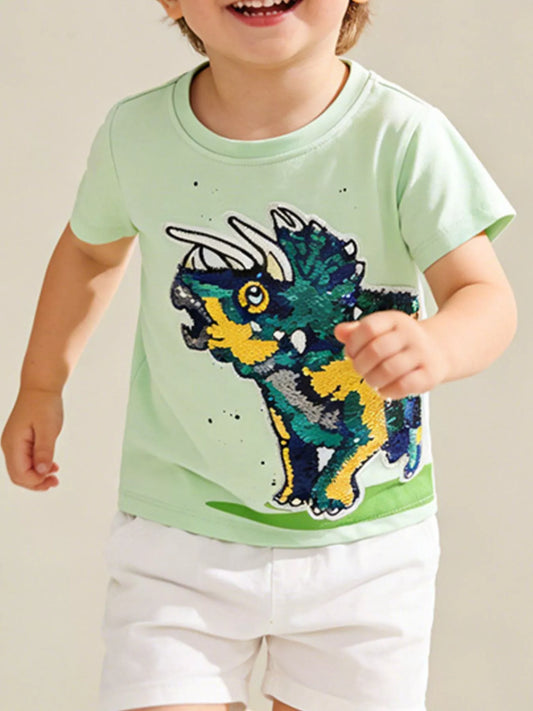 Children's Sequin Dinosaur Round Neck Tee