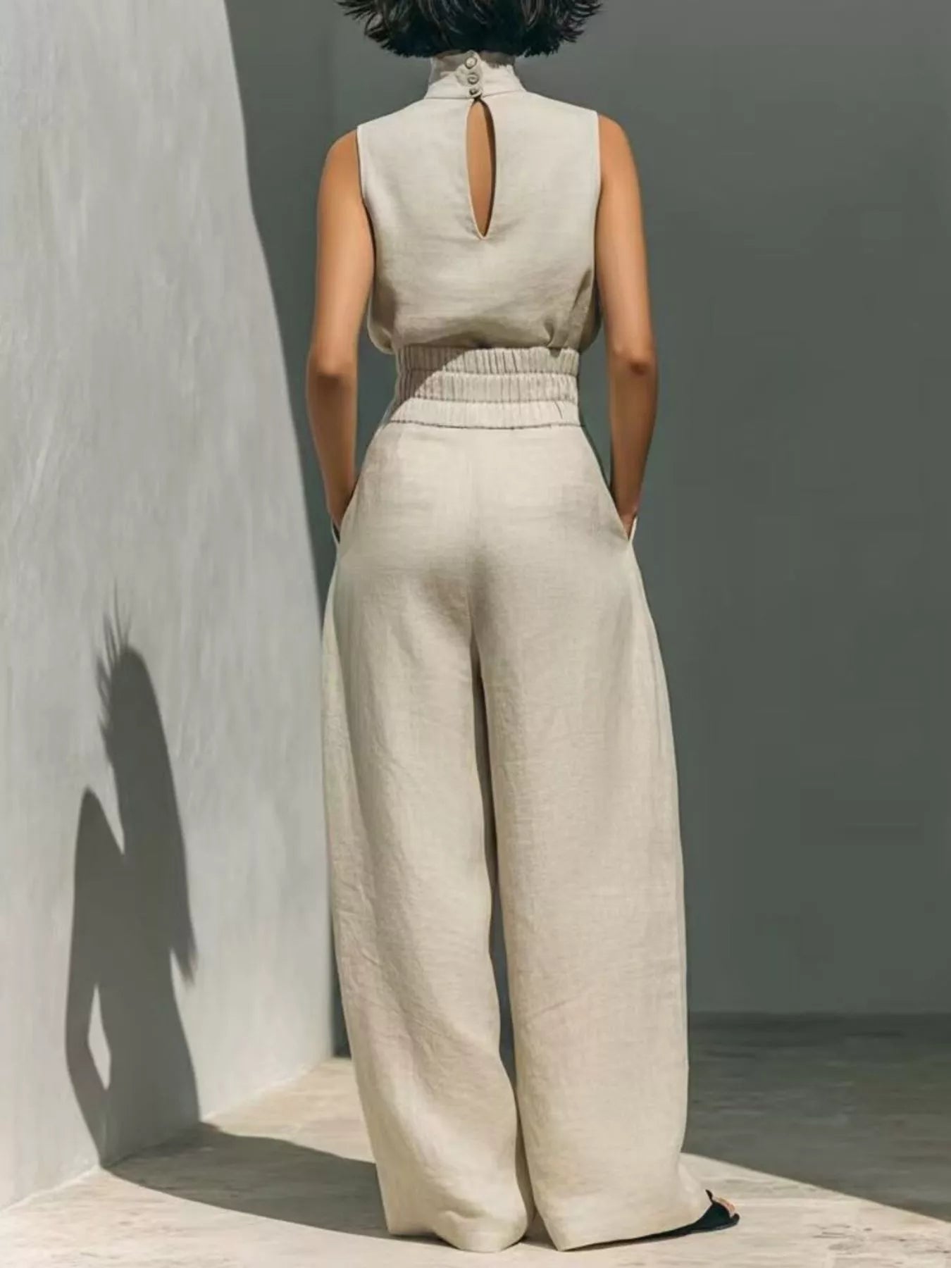 Full Size Sleeveless Wide-Leg Jumpsuit with Smocked Waist Plus Size