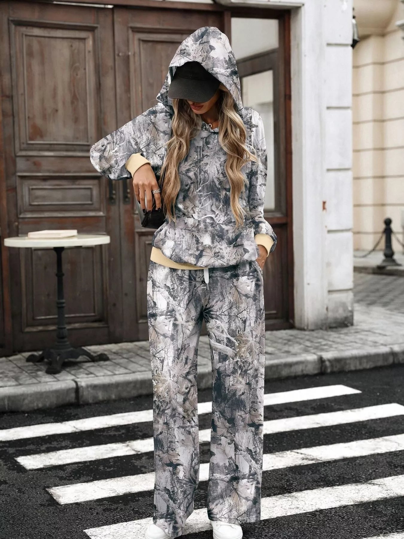 Printed Long Sleeve Hoodie and Pants Set