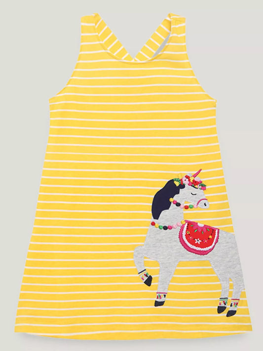 Children's  Striped Unicorn Applique Dress