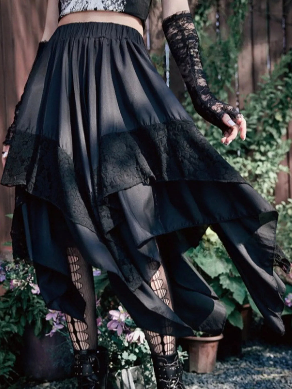 Full Size Asymmetrical Hem Lace Detail Skirt Plus Size