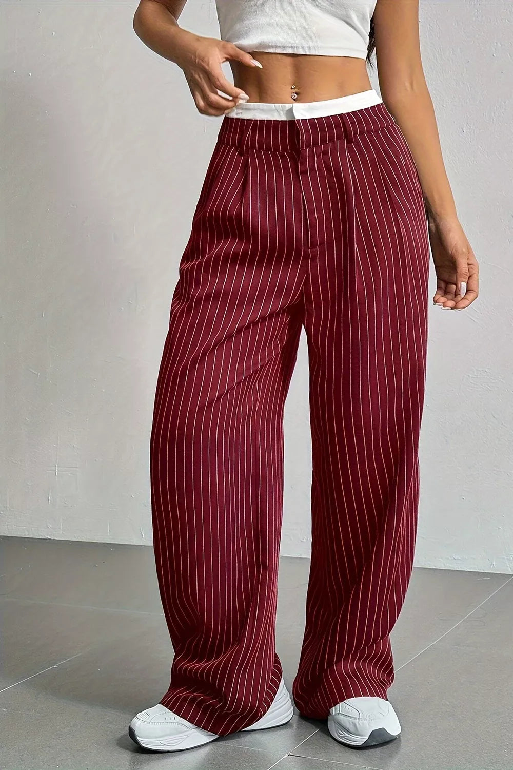 High-Waisted Pinstripe Wide-Leg Pants