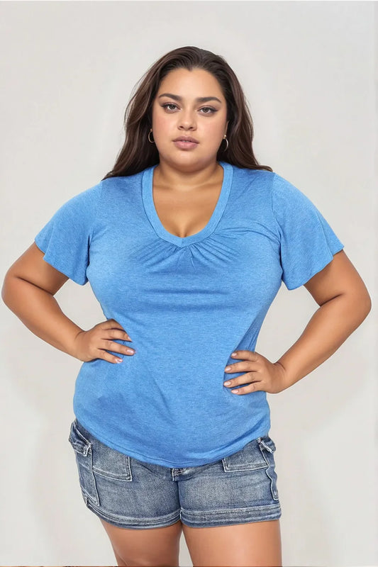 Double Take Ruched V-Neck Short Sleeve T-Shirt