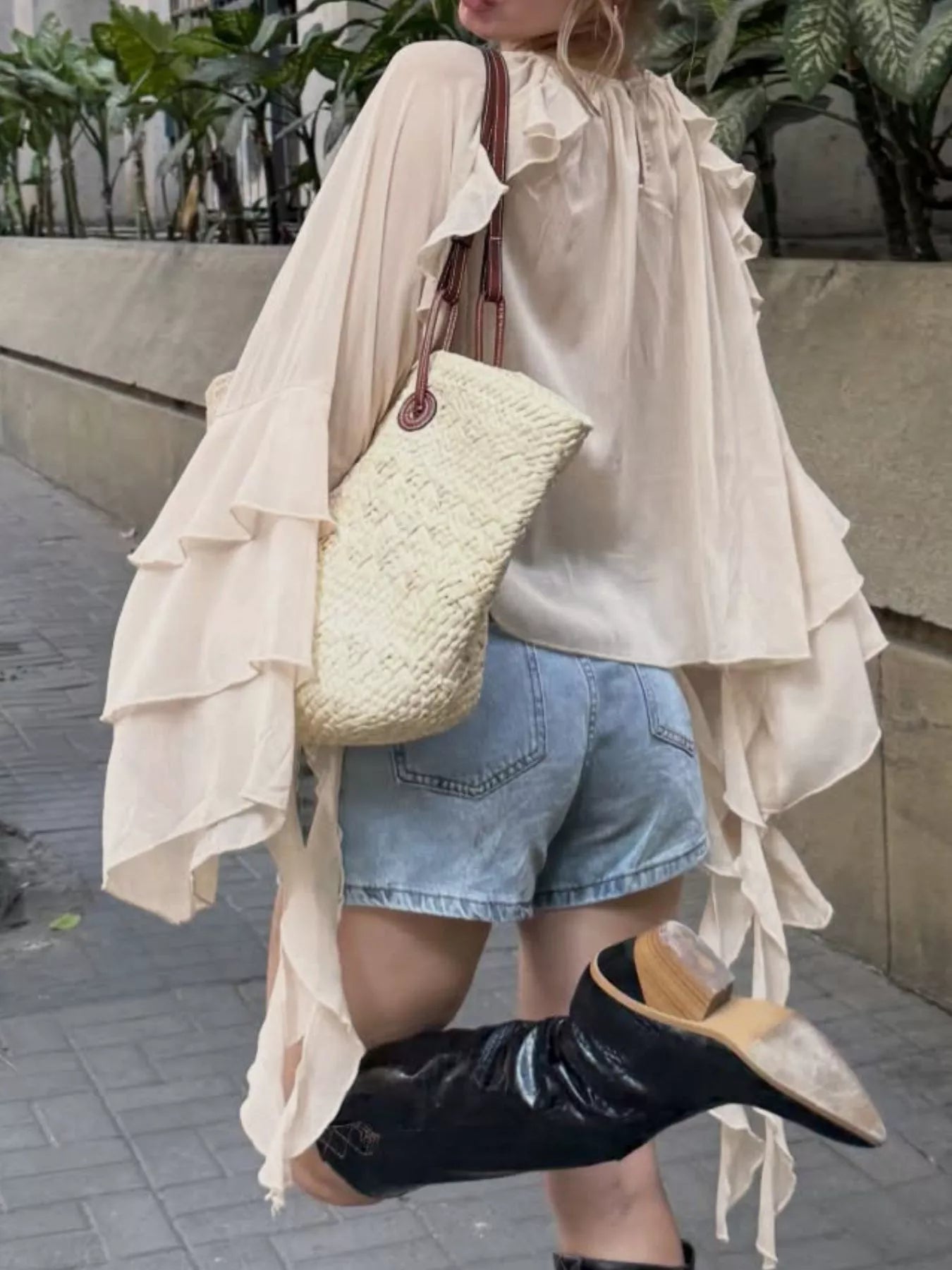 Ruffled Flare Sleeve Blouse