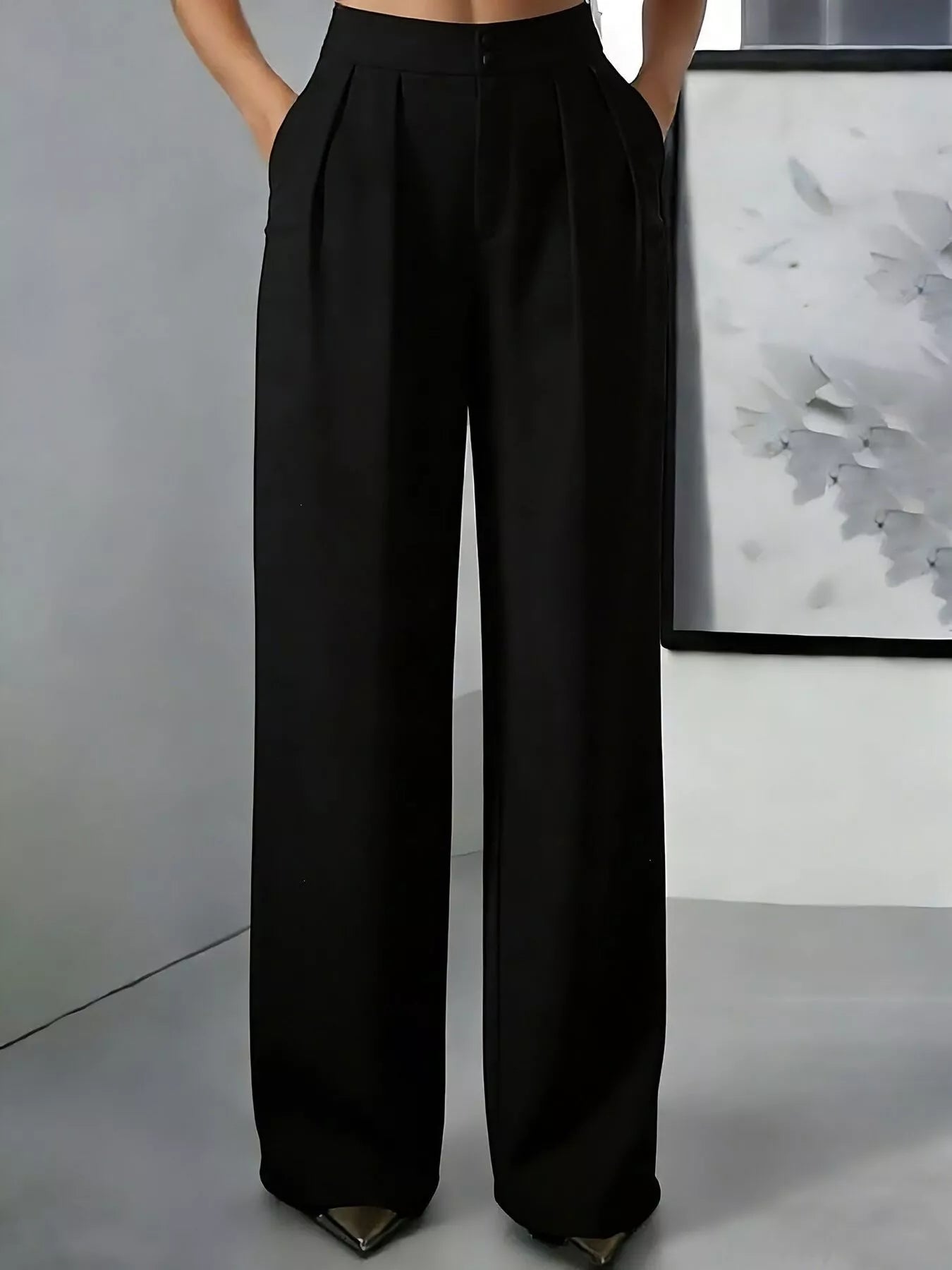High-Waisted Pleated Wide-Leg Pants