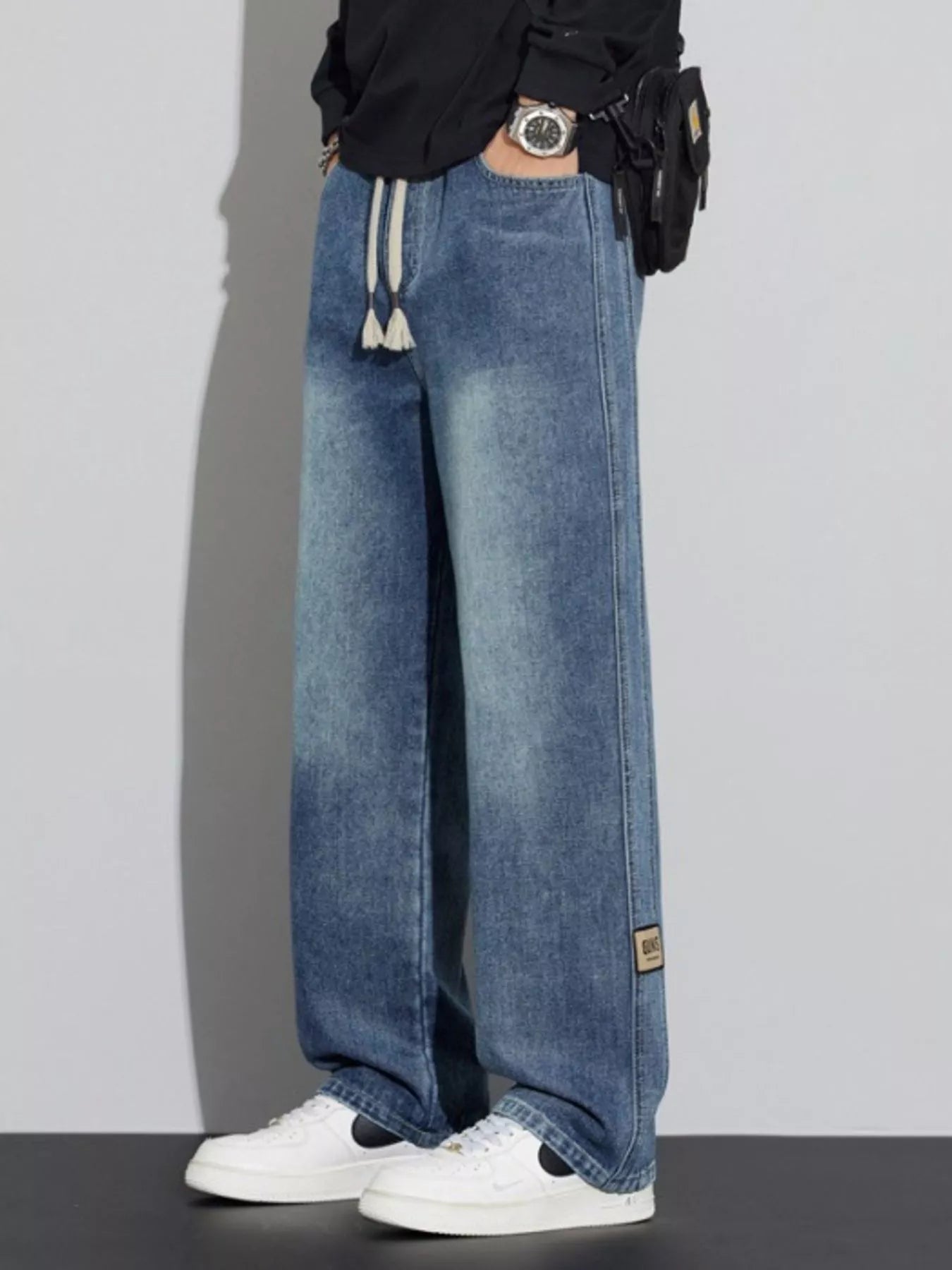 Men's Plus Size Washed Wide Leg Relaxed Fit Jeans