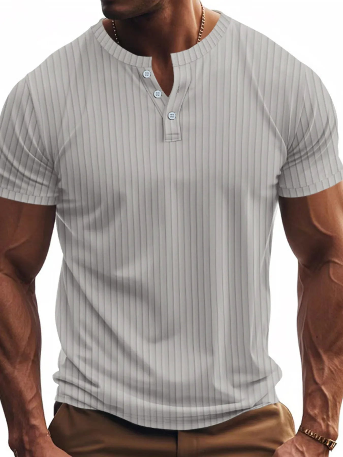 Men's Full Size Button Detail Short Sleeve T-Shirt Plus Size