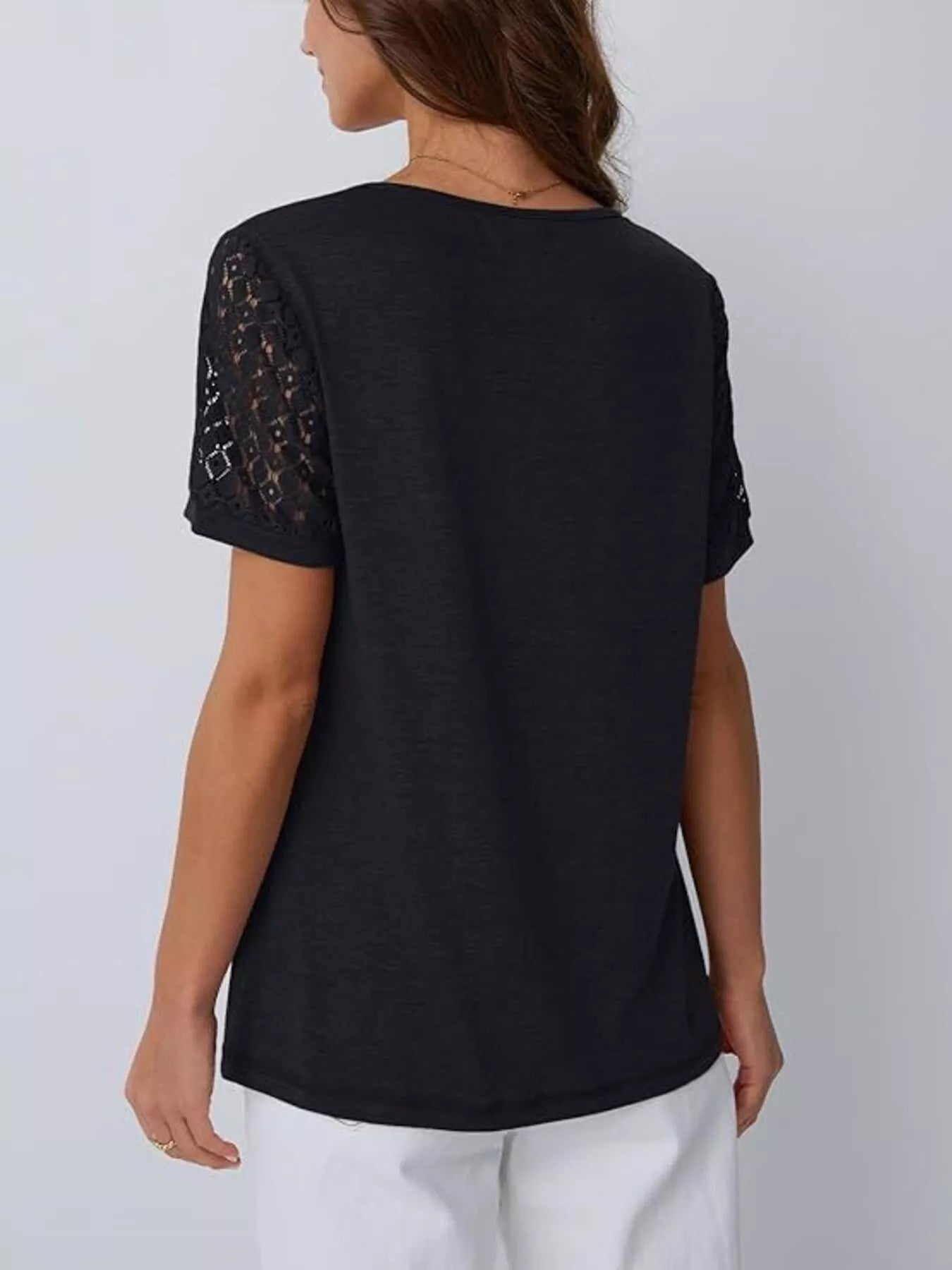 Lace Short Sleeve Round Neck T-Shirt