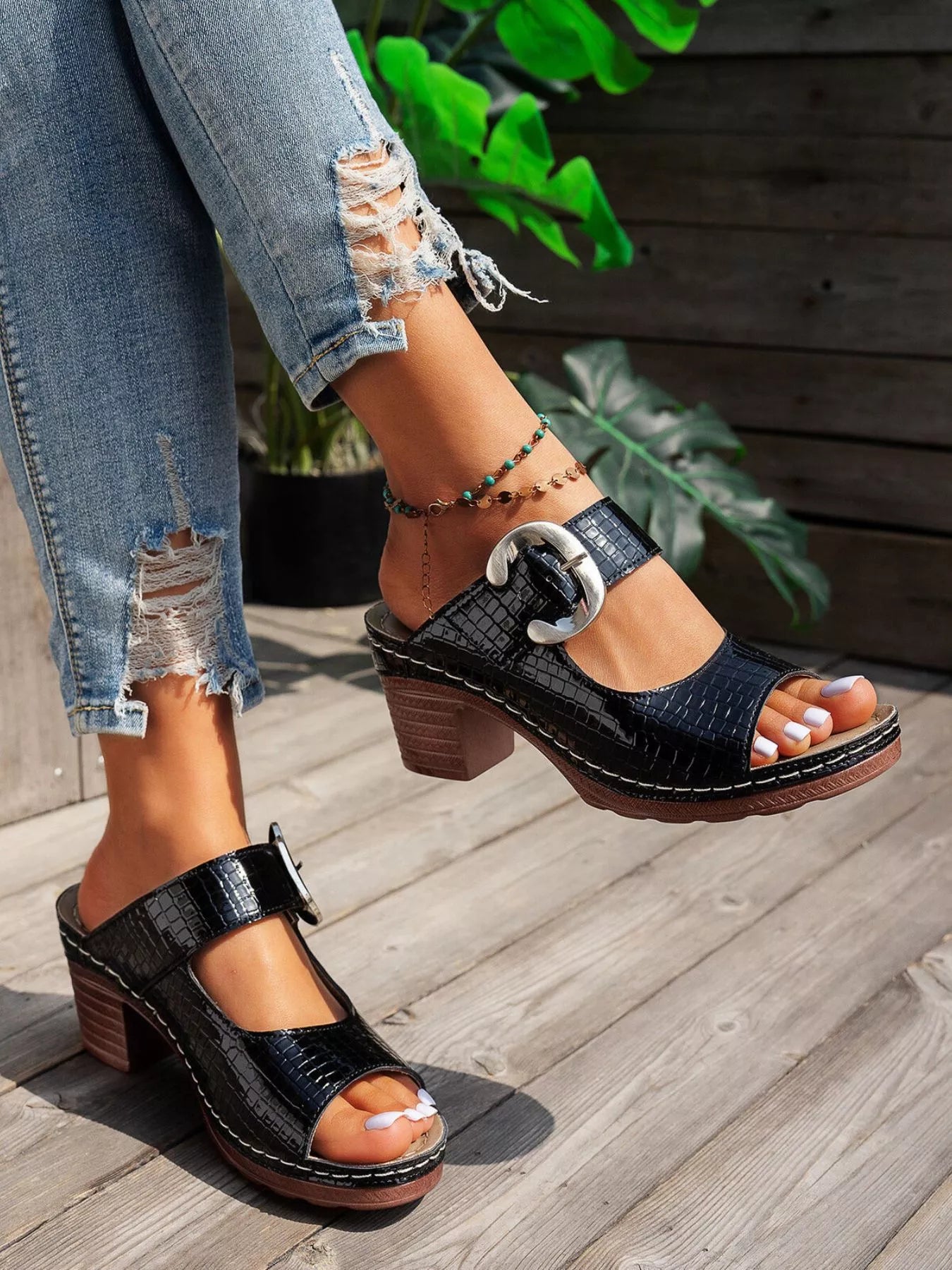 Open Toe Block Heels Sandals