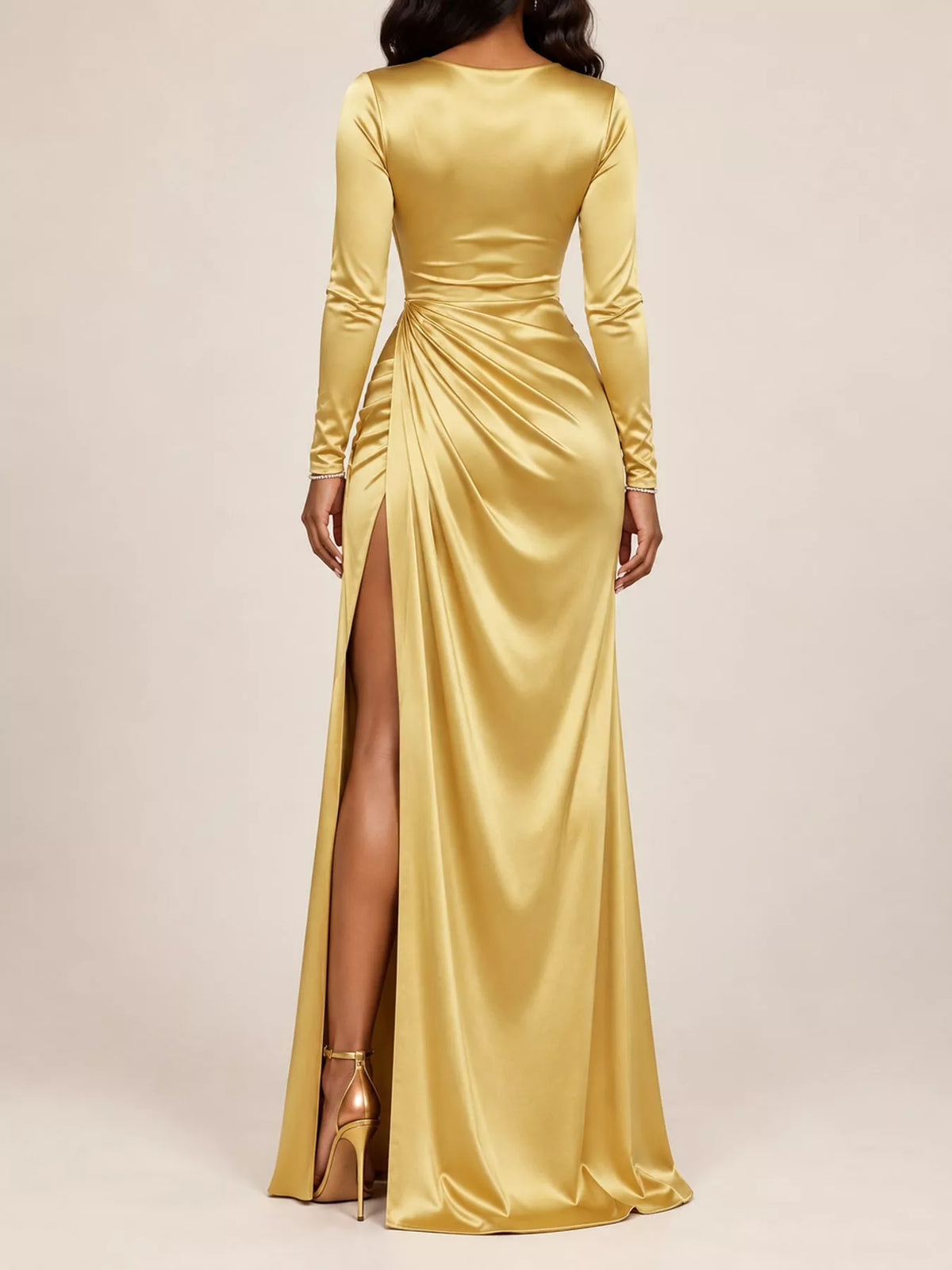 Full Size Satin Cowl Neck High Slit Evening Maxi Dress Plus Size