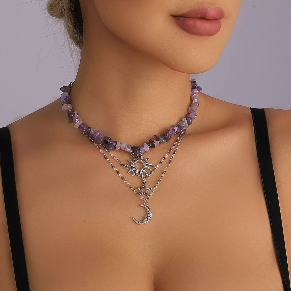 3 Piece Sun Moon Star Pendant Necklace