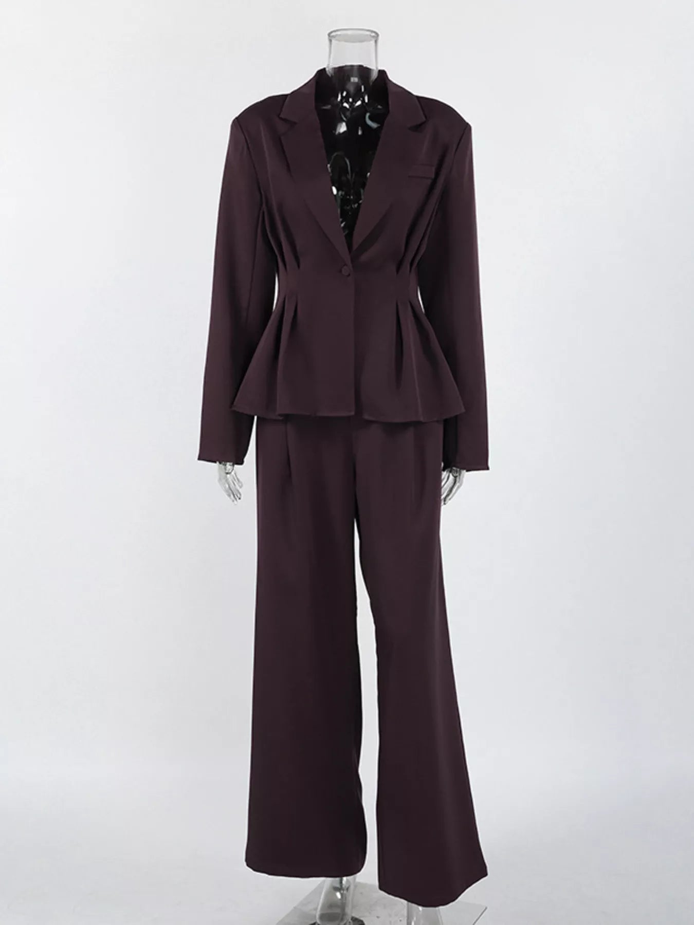One-Button Blazer and Wide-Leg Pants Set