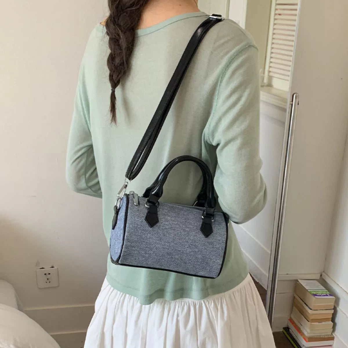 Denim Barrel Crossbody Bag