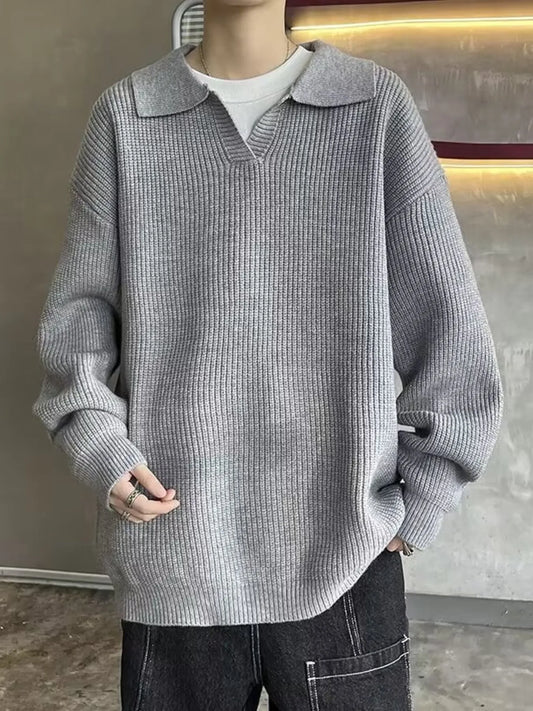 Men's Casual Knitted Polo Collar Pullover