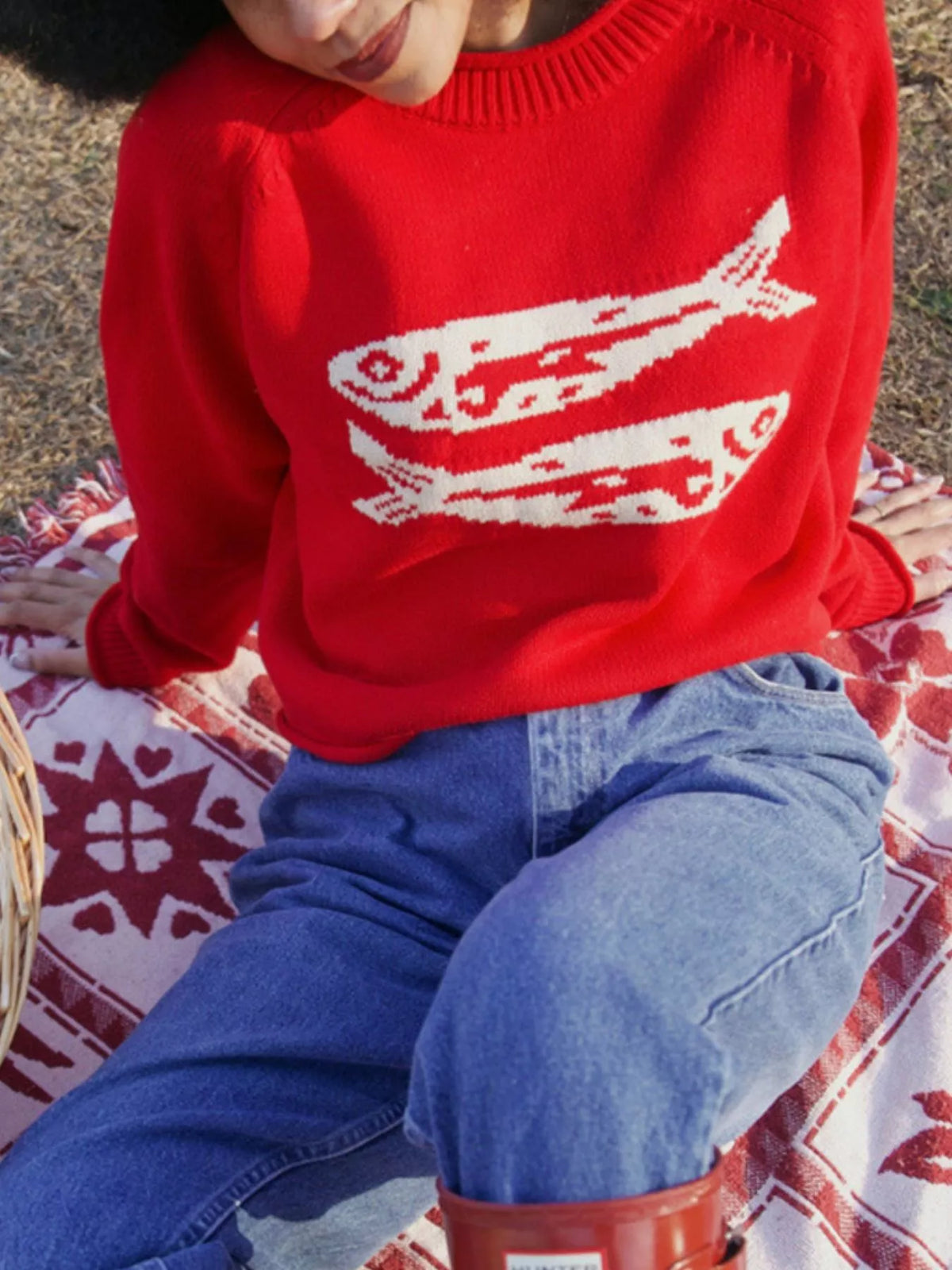 Fish Pattern Crew Neck Sweater