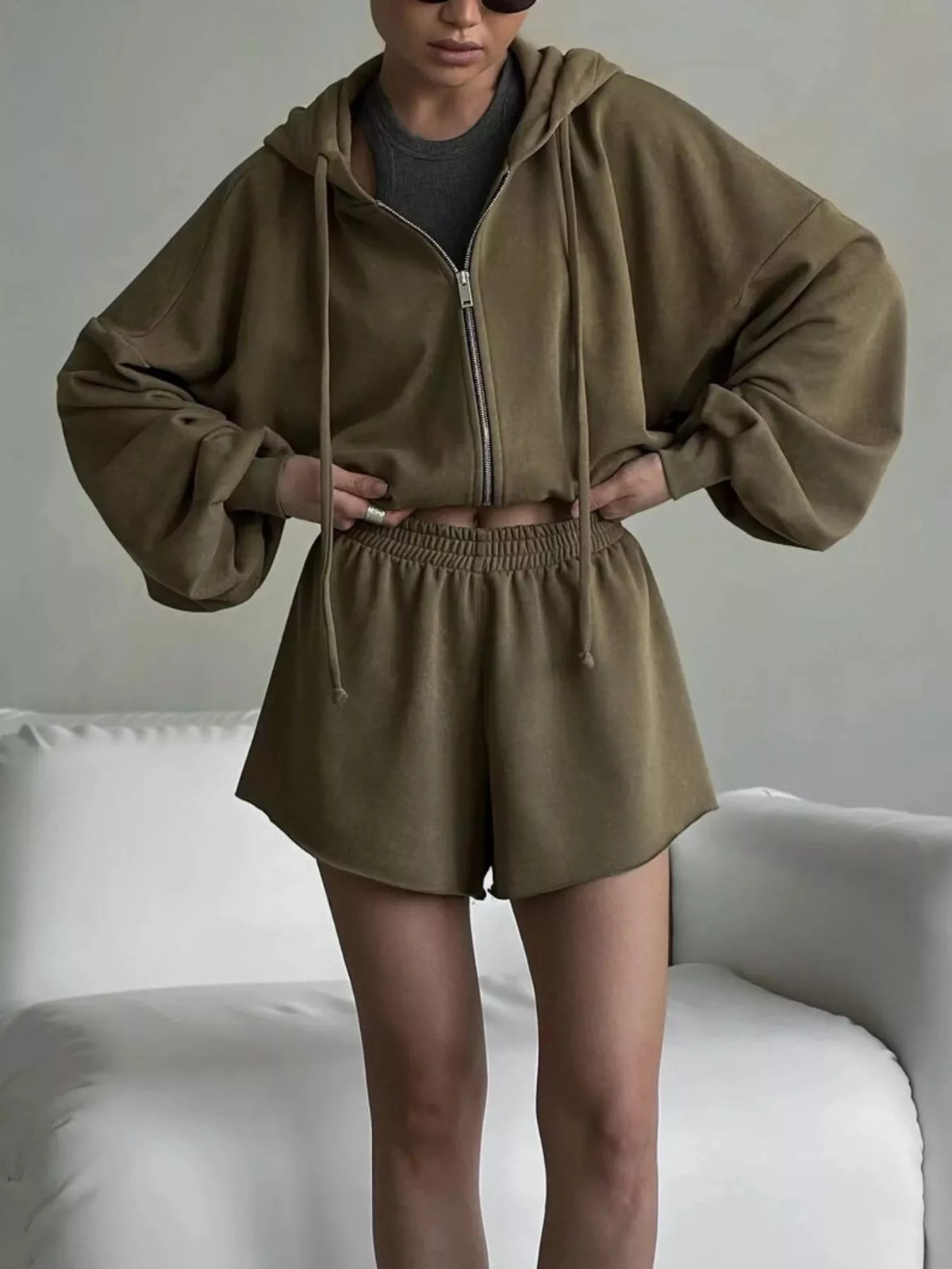 Oversized Zip-Up Hoodie and Shorts Set