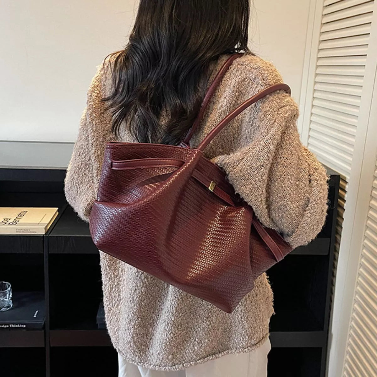 Textured Leather Shoulder Bag