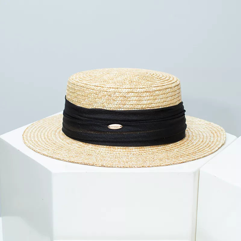 Straw Boater Hat with Ribbon Accent