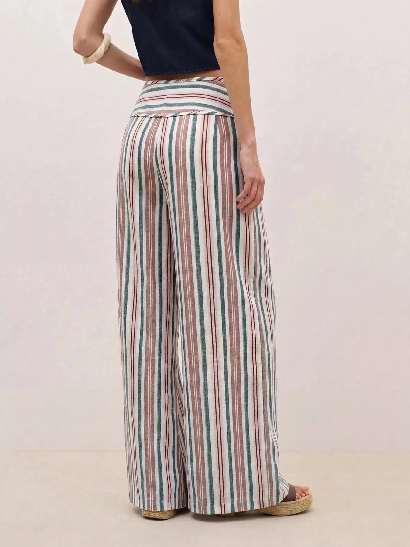 Striped Wide-Leg Pants with Tie Waist