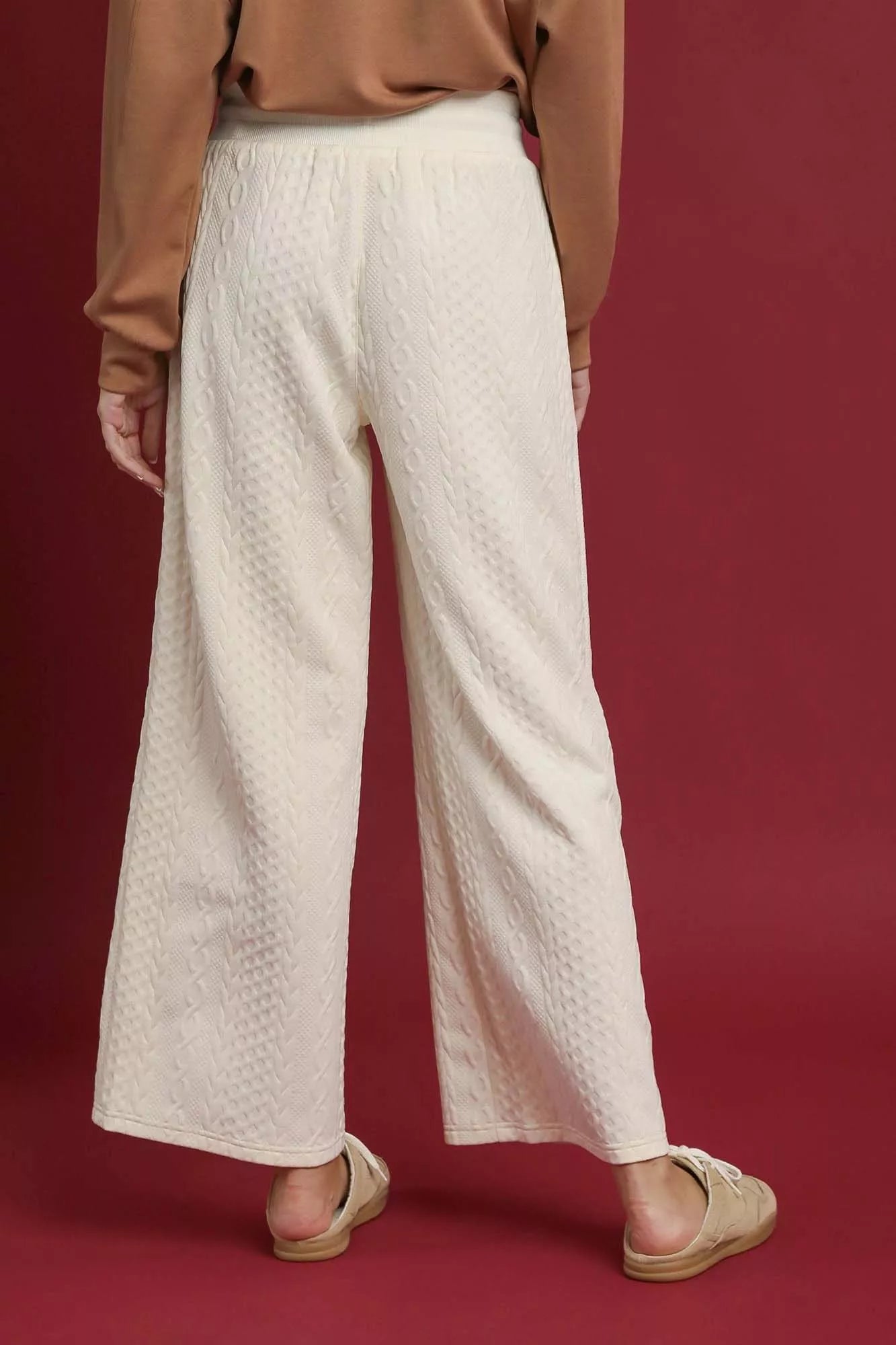 Umgee Cable Knit Textured Wide Leg Pants