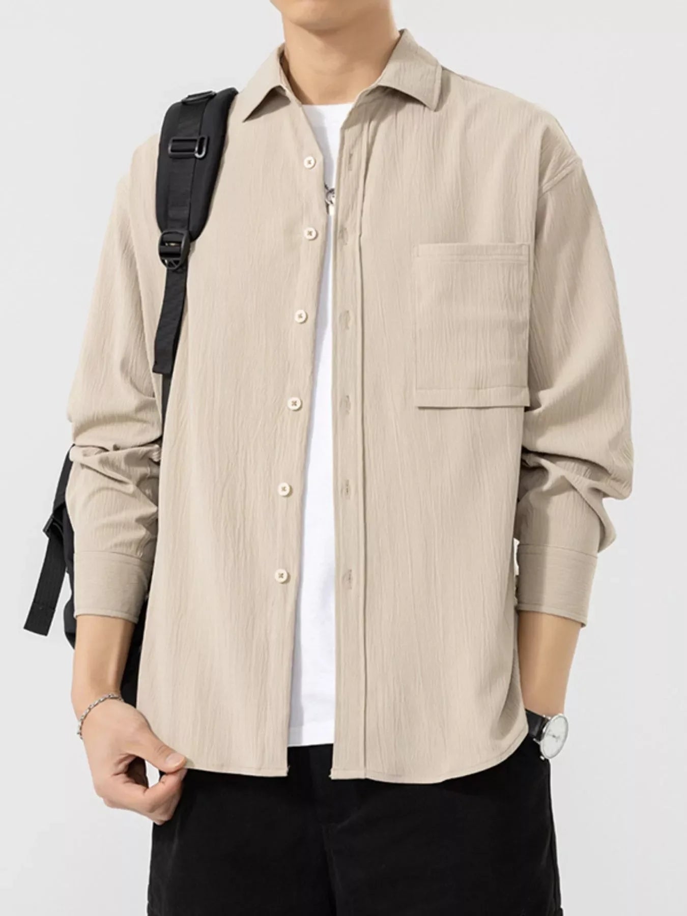 Men's Plus Size Button Up Long Sleeve Shirt