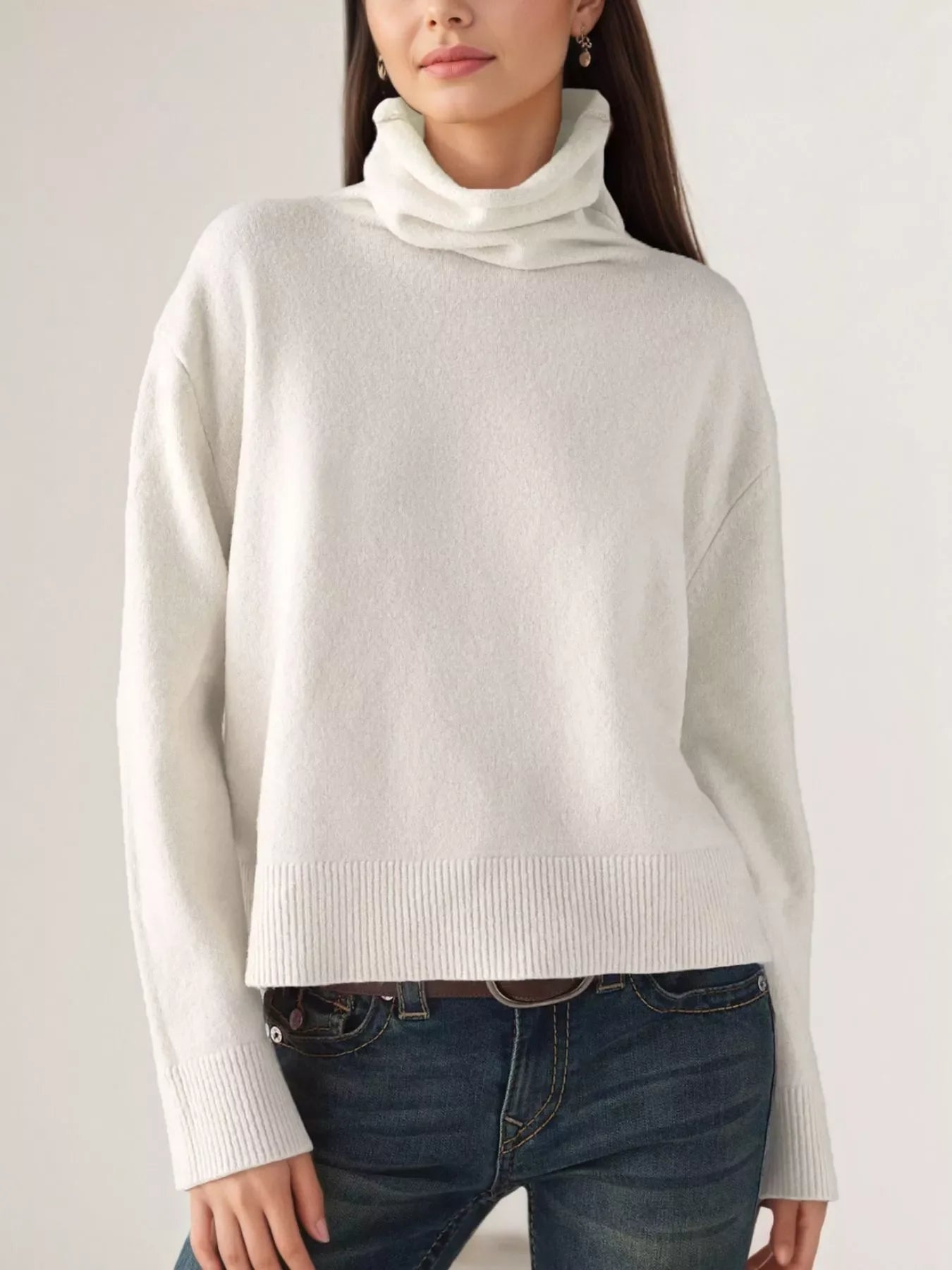 Turtleneck Dropped Shoulder Sweater