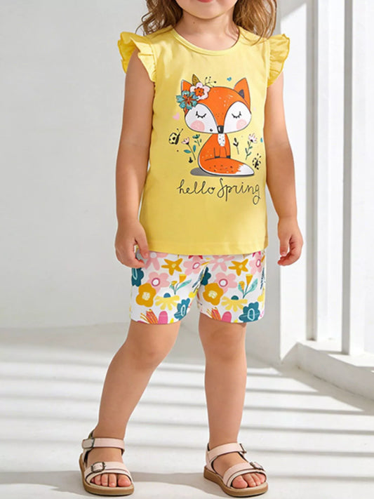 Children's Fox Graphic Ruffled Top and Shorts Set