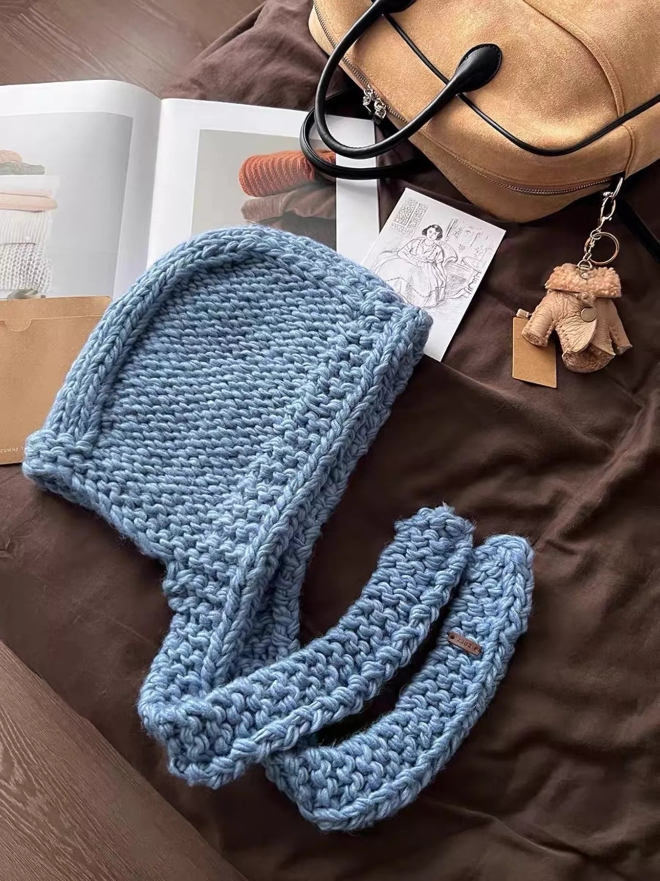 Knitted Hooded Scarf Hat