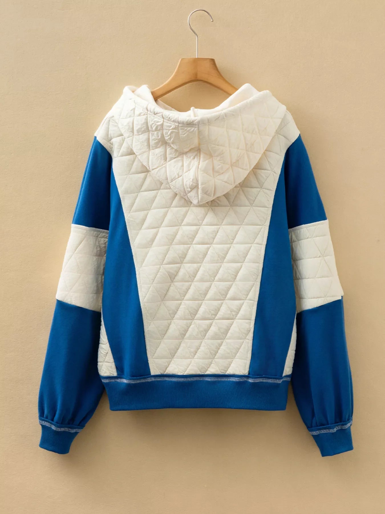 Quilted Fleece Color Block Patchwork Oversize Hoodie