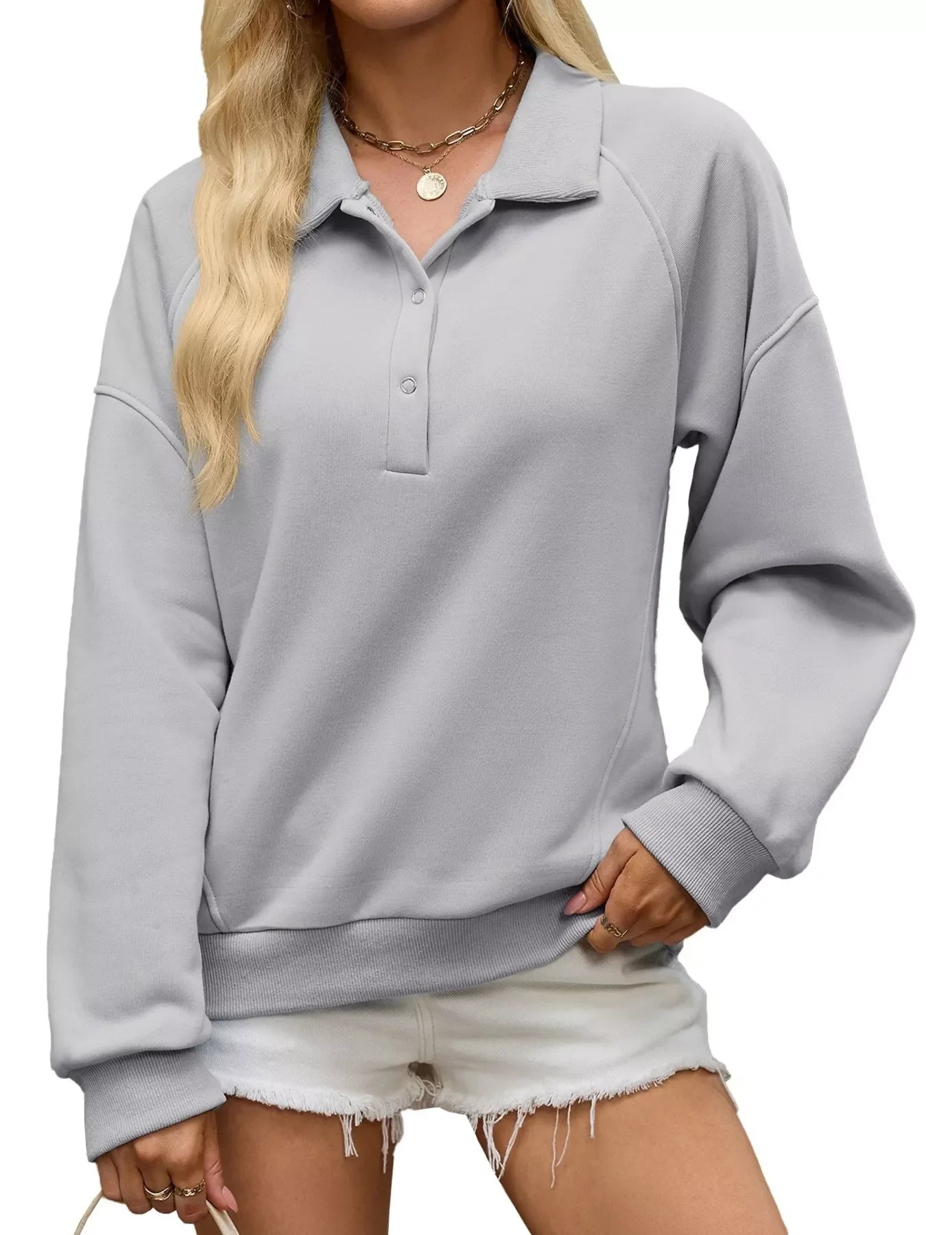 Button Detail Dropped Shoulder Sweatshirt