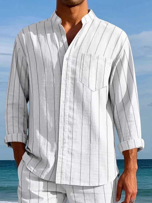 Men's Full Size Striped Button Up Shirt Plus Size