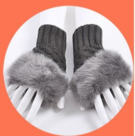 Women Rabbit Fur Fingerless Gloves - Autumn Winter Warmth For Cute Student Style