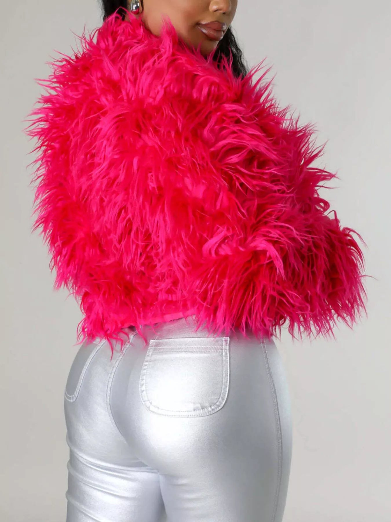 Faux Fur Open Front Cropped Outerwear