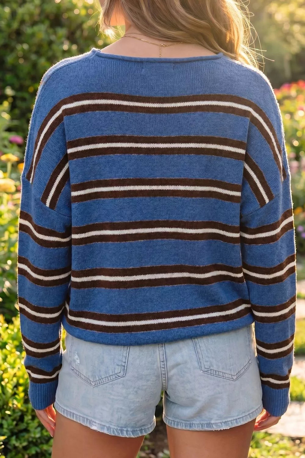 Stripe Striped Drop Shoulder Button Cardigan