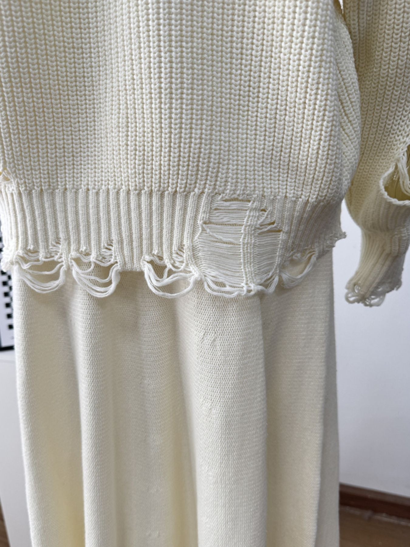 Distressed Long Sleeve Sweater and Skirt Set
