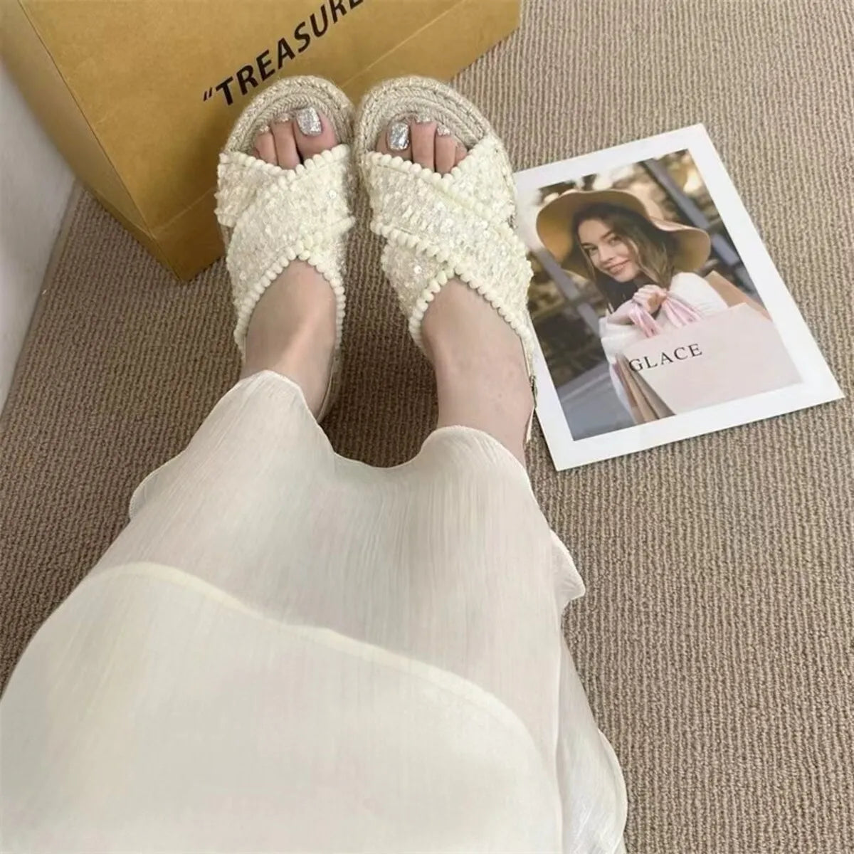 Sequin Open Toe Platform Sandals